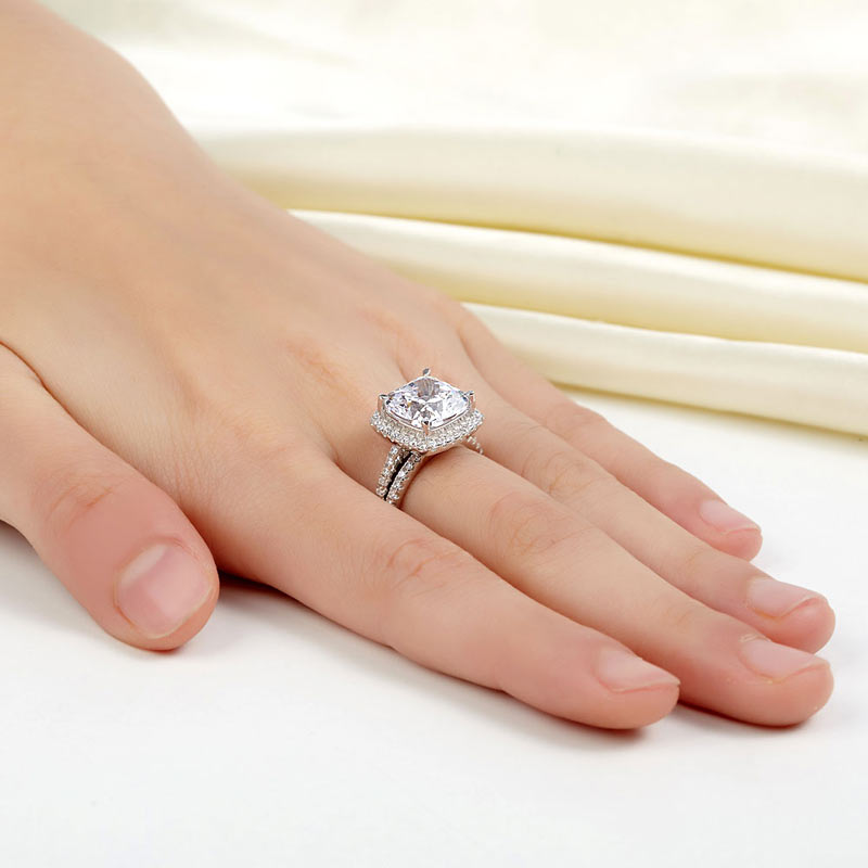 925 Sterling Silver 2 Pcs Wedding Engagement Ring Set 5 Ct Simulated Diamond