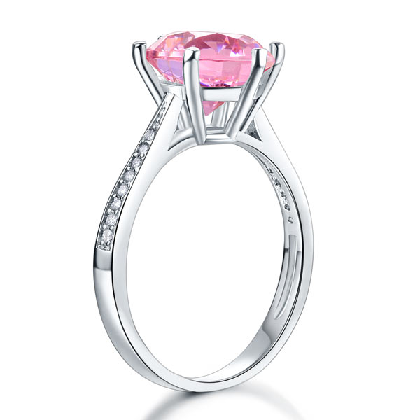 925 Sterling Silver Wedding Engagement Ring 3 Carat Pink Simulated Diamond