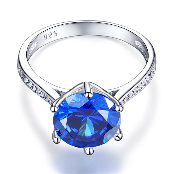 925 Sterling Silver Wedding Engagement Ring 3 Carat Blue Simulated Diamond Jewelry