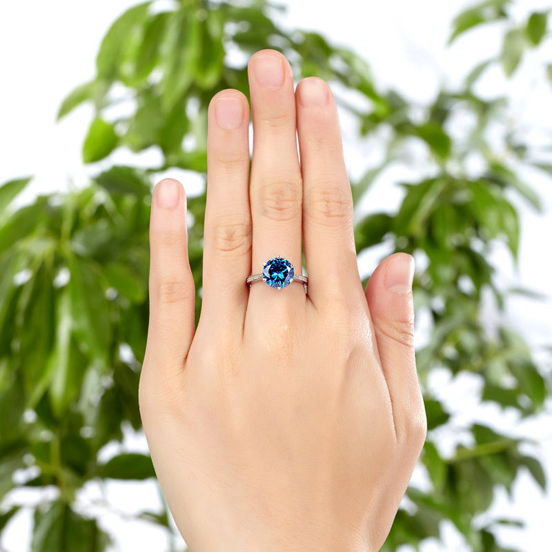 925 Sterling Silver Wedding Engagement Ring 3 Carat Blue Simulated Diamond Jewelry