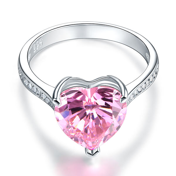 925 Sterling Silver Bridal Engagement Ring 3.5 Carat Heart Pink Simulated Diamond Jewelry