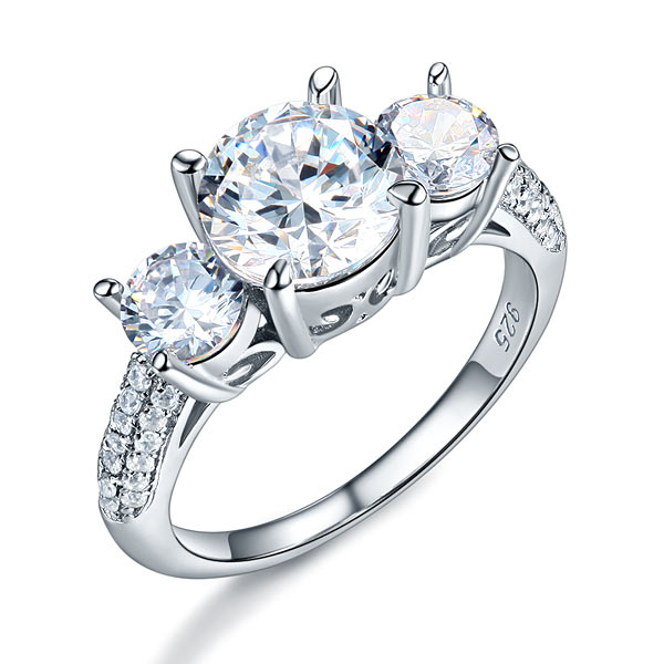 925 Sterling Silver 3-Stone Wedding Ring 2 Carat Simulated Diamond Jewelry Vintage Style