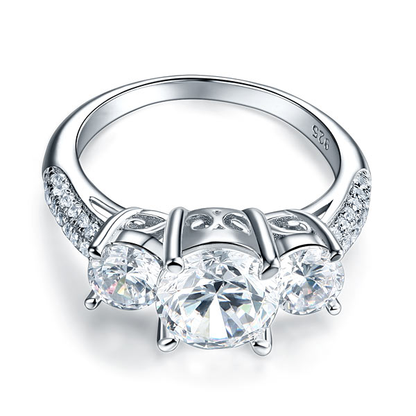 925 Sterling Silver 3-Stone Wedding Ring 2 Carat Simulated Diamond Jewelry Vintage Style