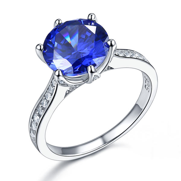 925 Sterling Silver Engagement Luxury Ring 3 Carat Blue Simulated Tanzanite Jewelry