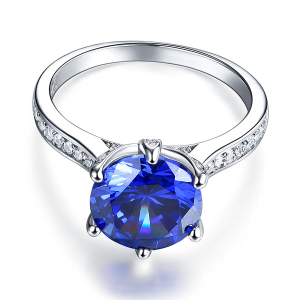 925 Sterling Silver Engagement Luxury Ring 3 Carat Blue Simulated Tanzanite Jewelry