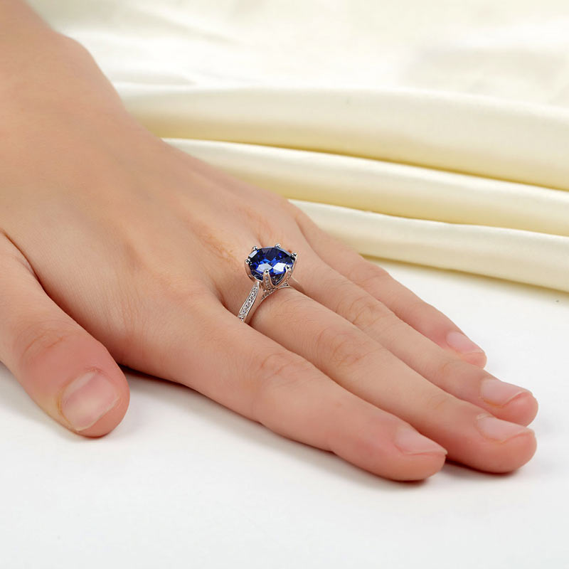 925 Sterling Silver Engagement Luxury Ring 3 Carat Blue Simulated Tanzanite Jewelry