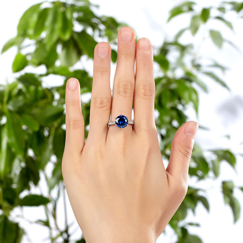 925 Sterling Silver Engagement Luxury Ring 3 Carat Blue Simulated Tanzanite Jewelry