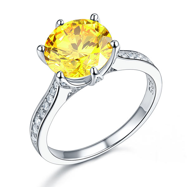 925 Sterling Silver Bridal Engagement Luxury Ring 3 Carat Yellow Canary Simulated Diamond Jewelry