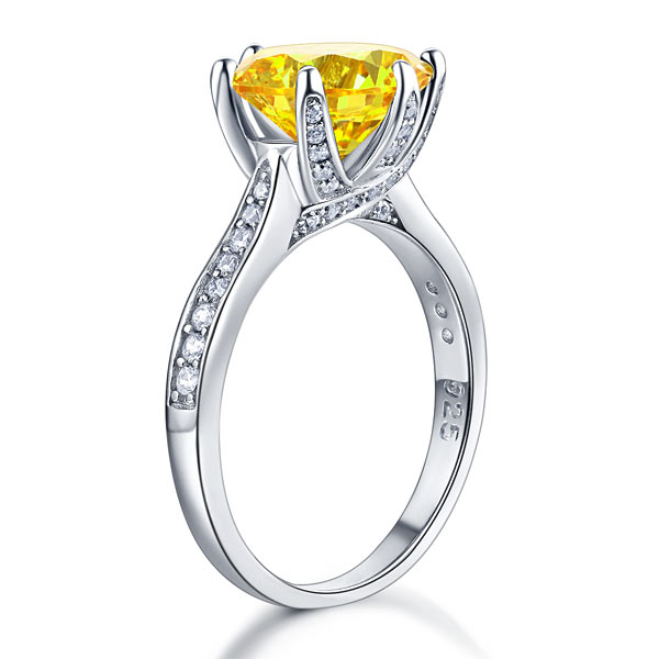 925 Sterling Silver Bridal Engagement Luxury Ring 3 Carat Yellow Canary Simulated Diamond Jewelry