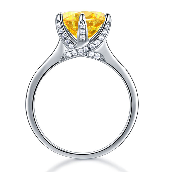 925 Sterling Silver Bridal Engagement Luxury Ring 3 Carat Yellow Canary Simulated Diamond Jewelry