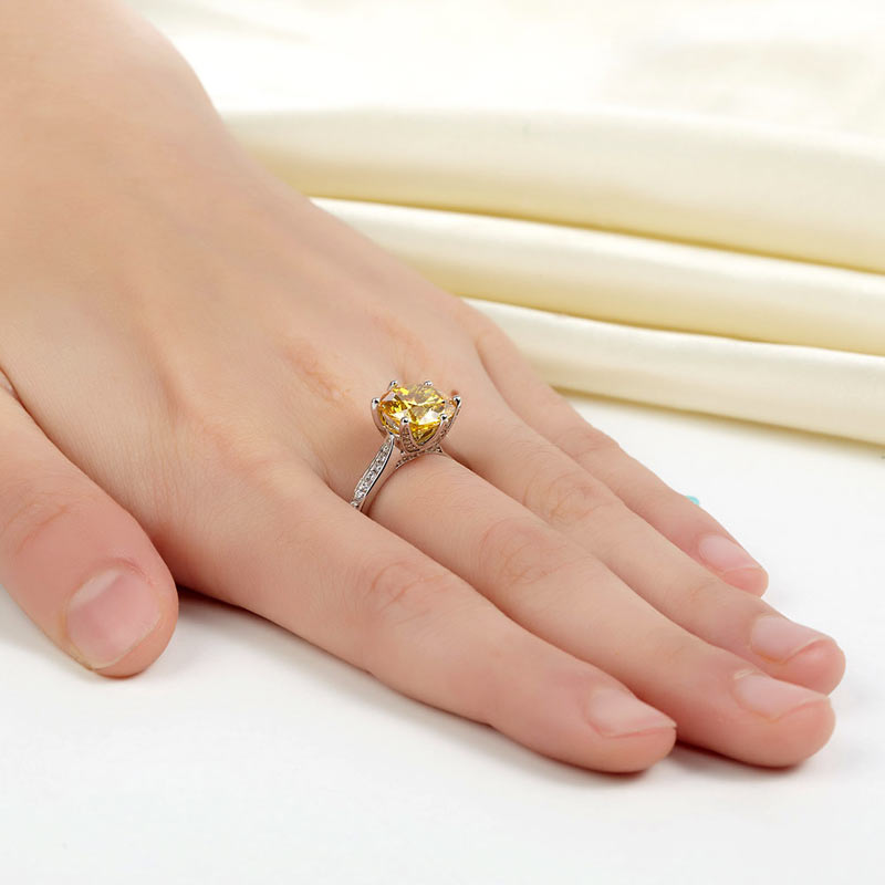 925 Sterling Silver Bridal Engagement Luxury Ring 3 Carat Yellow Canary Simulated Diamond Jewelry