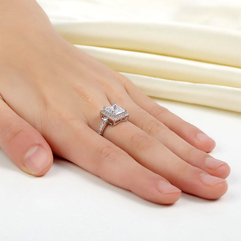 1.5 Ct Princess Simulated Diamond Solid 925 Sterling Silver Wedding Anniversary Engagement Ring Jewelry
