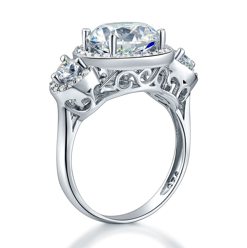 Three-Stone 925 Sterling Silver Promise Engagement Ring Vintage Victorian Art Deco 3.5 Ct