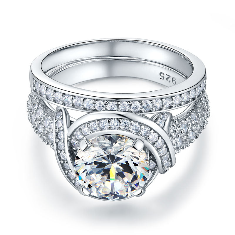 Luxury 925 Sterling Silver Wedding Anniversary Ring Set Vintage Simulated Diamond