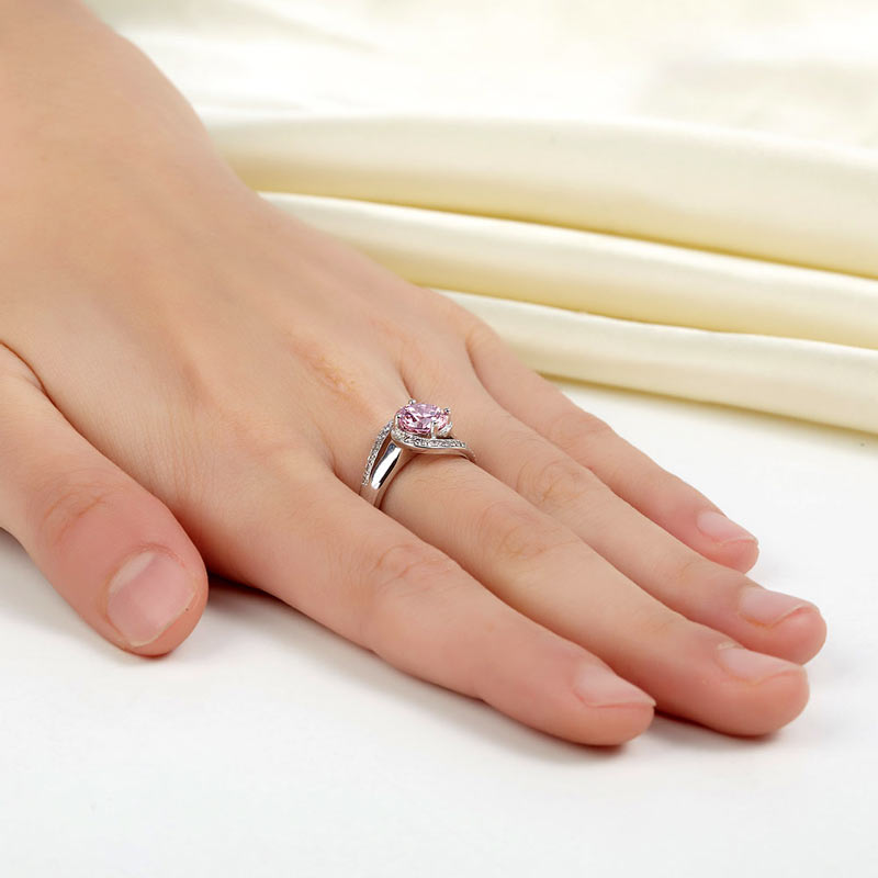 Twist Curl 925 Sterling Silver Wedding Engagement Ring 1.25 Ct Fancy Pink Simulated Diamond