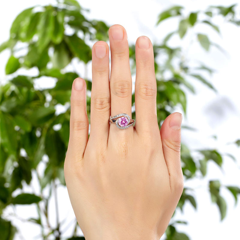 Twist Curl 925 Sterling Silver Wedding Engagement Ring 1.25 Ct Fancy Pink Simulated Diamond
