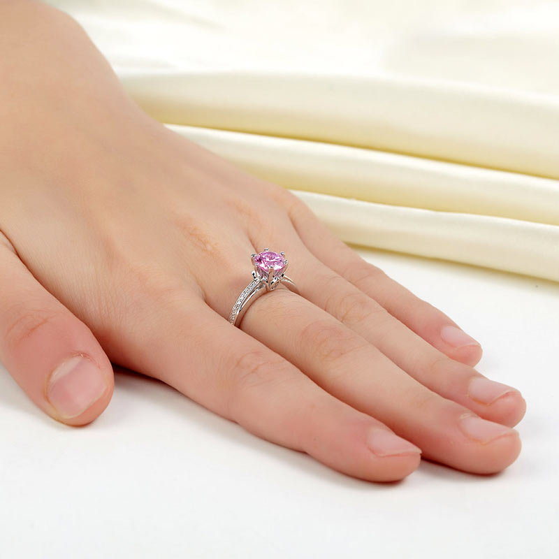 6 Claws 925 Sterling Silver Wedding Promise Anniversary Ring 1.25 Ct Fancy Pink Simulated Diamond Jewelry