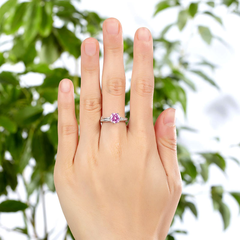 6 Claws 925 Sterling Silver Wedding Promise Anniversary Ring 1.25 Ct Fancy Pink Simulated Diamond Jewelry