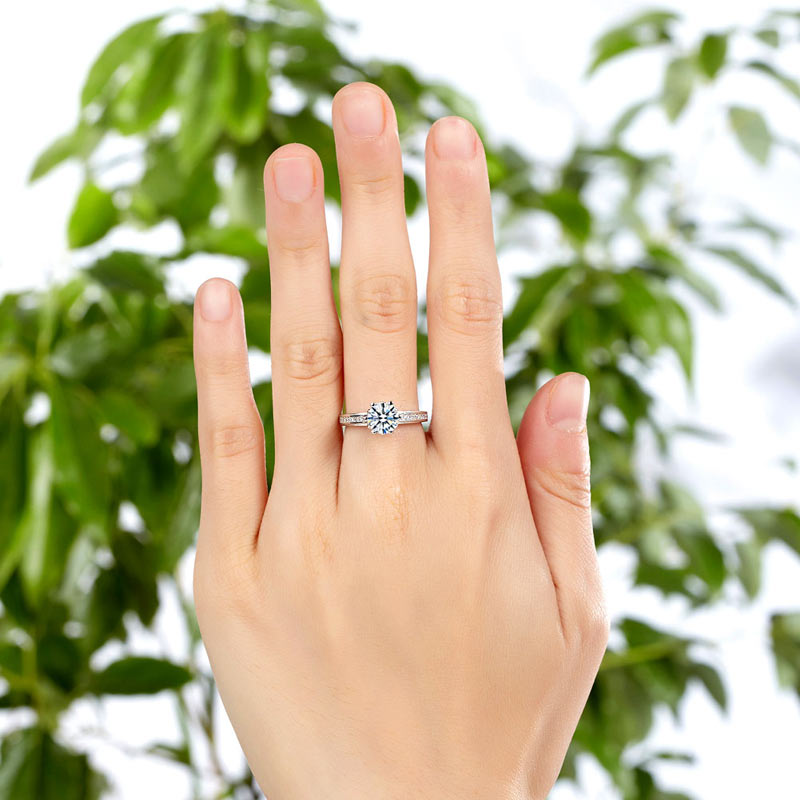 6 Claws 925 Sterling Silver Wedding Promise Engagement Ring 1.25 Ct Simulated Diamond Jewelry