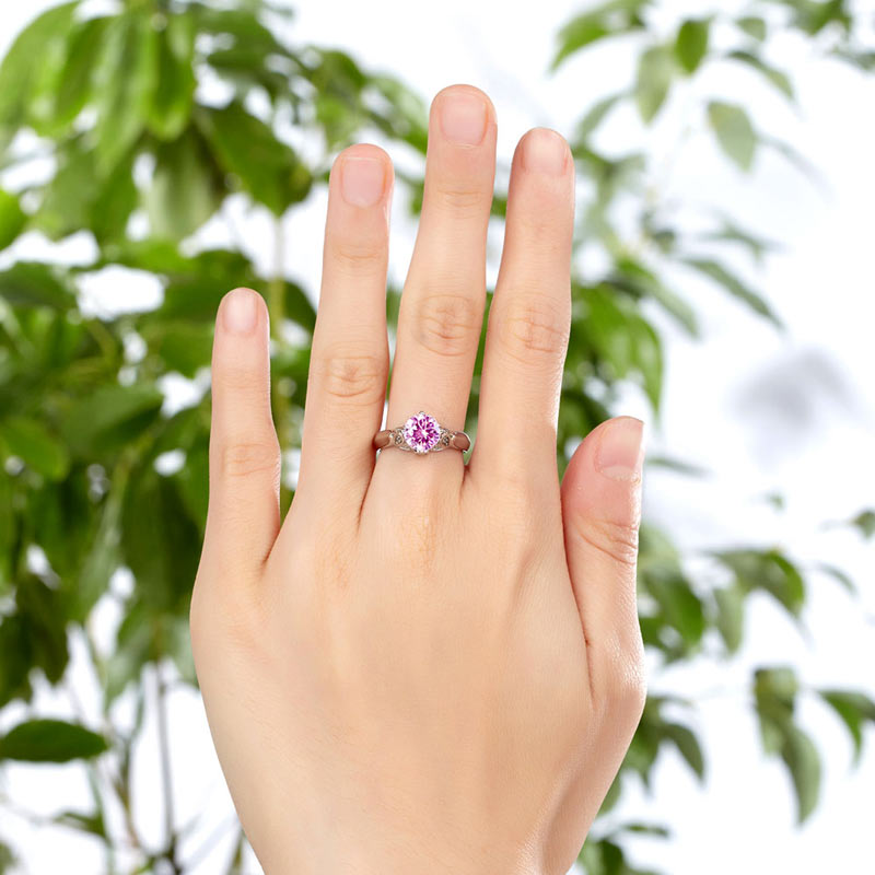 Flower 925 Sterling Silver Wedding Promise Anniversary Ring 1.25 Ct Fancy Pink Simulated Diamond Jewelry