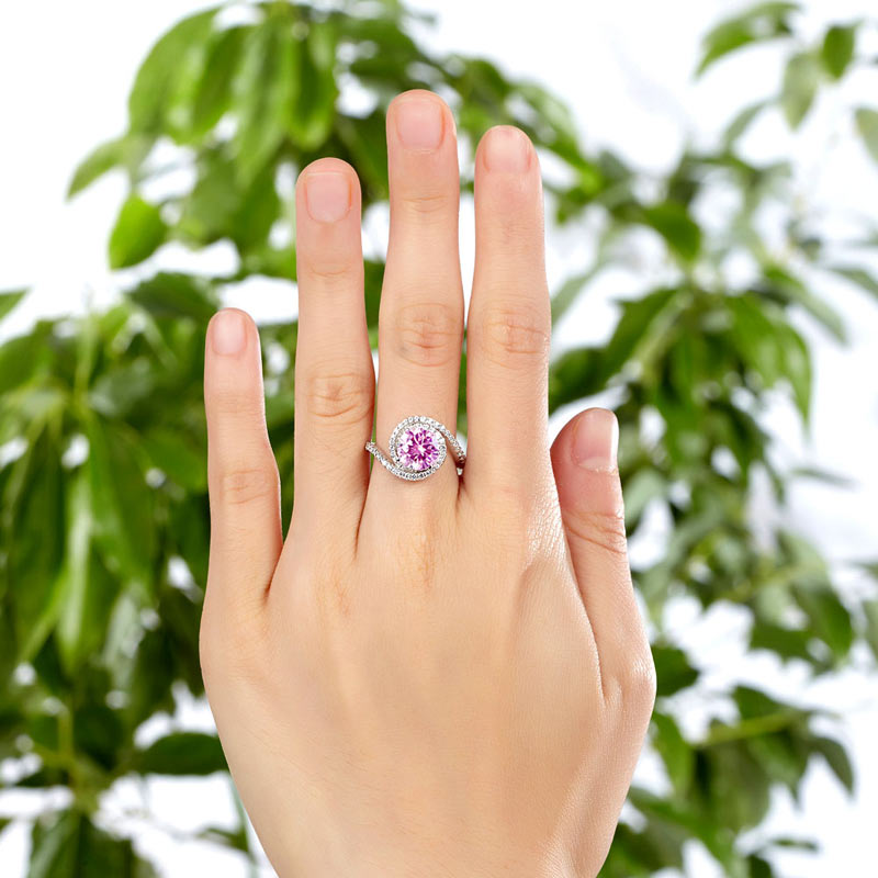 Twist Curl 925 Sterling Silver Wedding Engagement Ring 2 Ct Fancy Pink Simulated Diamond Promise Anniversary