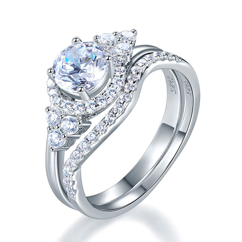 Solid 925 Sterling Silver Wedding Engagement Ring Set Anniversary Art Deco 1 Ct