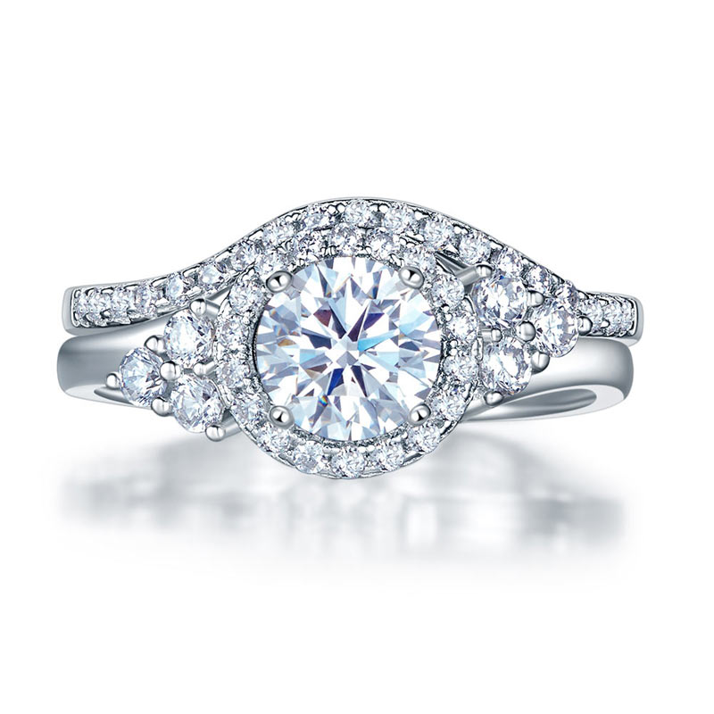 Solid 925 Sterling Silver Wedding Engagement Ring Set Anniversary Art Deco 1 Ct