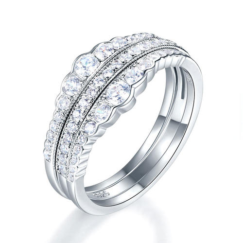 Solid 925 Sterling Silver Wedding Band Ring Set 3-Pieces Anniversary