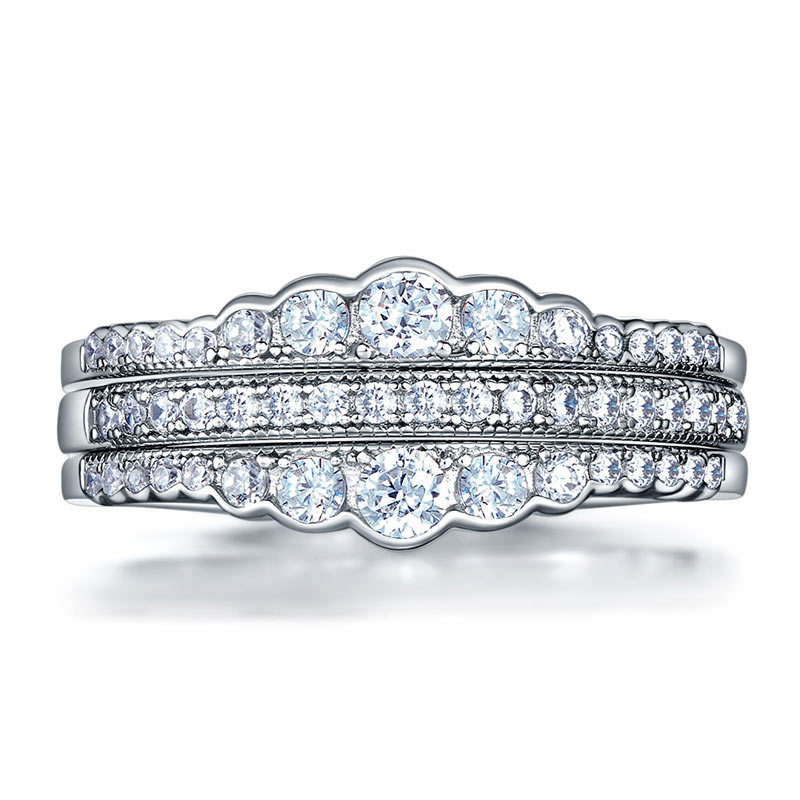 Solid 925 Sterling Silver Wedding Band Ring Set 3-Pieces Anniversary