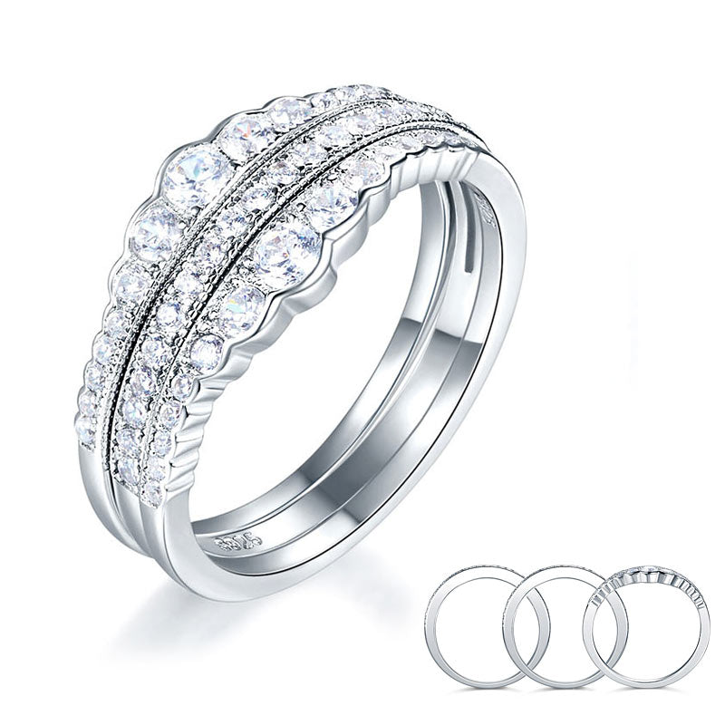 Solid 925 Sterling Silver Wedding Band Ring Set 3-Pieces Anniversary