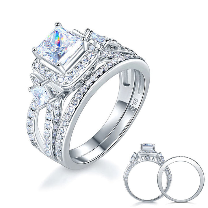 Princess Cut 925 Sterling Silver Wedding Engagement Ring Set Anniversary