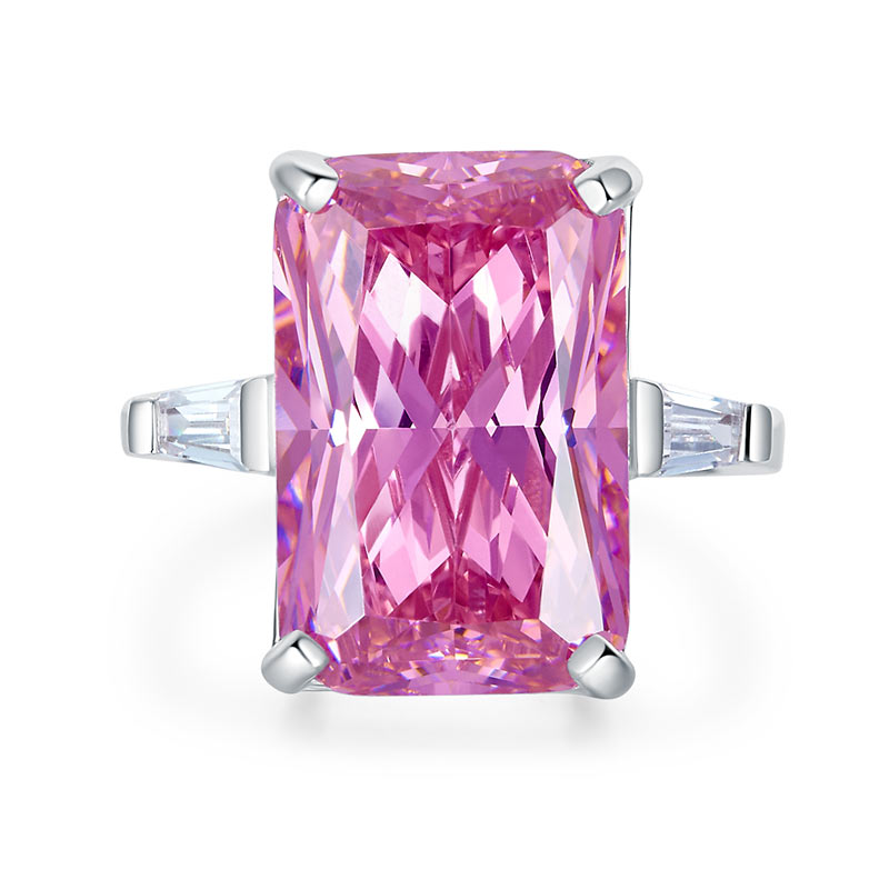 8.5 Carat Pink Simulated Diamante Stone Solid 925 Sterling Silver Ring Party Luxury Jewelry