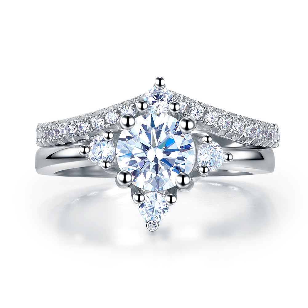 925 Sterling Silver 2-Pcs Wedding Engagement Ring Set 1 Ct Round Cut Jewelry