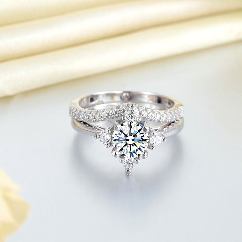 925 Sterling Silver 2-Pcs Wedding Engagement Ring Set 1 Ct Round Cut Jewelry