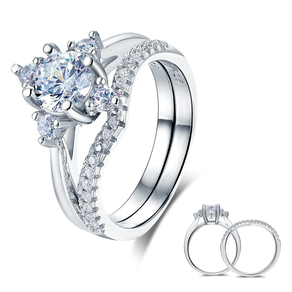 925 Sterling Silver 2-Pcs Wedding Engagement Ring Set 1 Ct Round Cut Jewelry