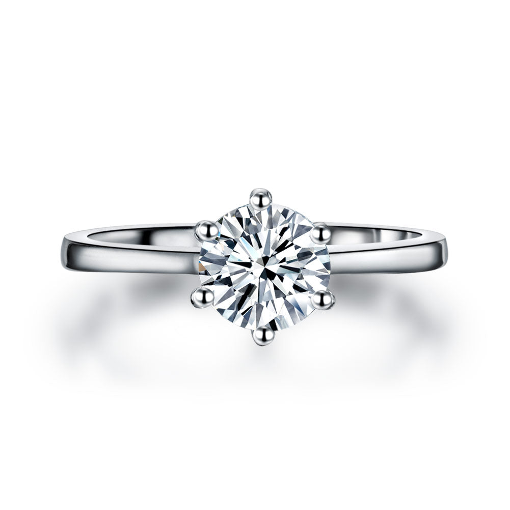1 Carat Simulated Diamond Engagement Ring 925 Sterling Silver Classic 6 Claws
