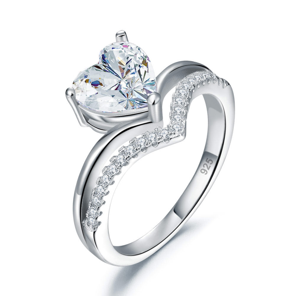 2 Carat Heart Simulated Cut Diamond Engagement Ring 925 Sterling Silver