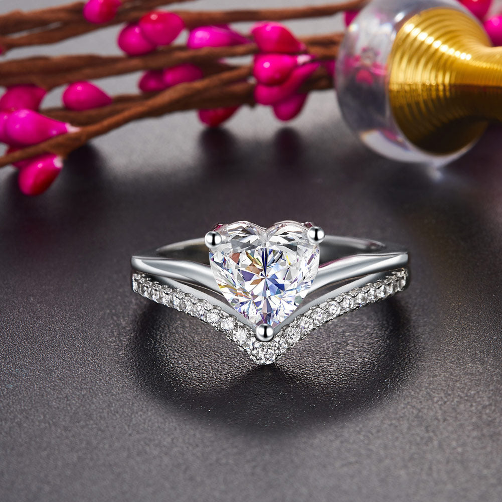 2 Carat Heart Simulated Cut Diamond Engagement Ring 925 Sterling Silver