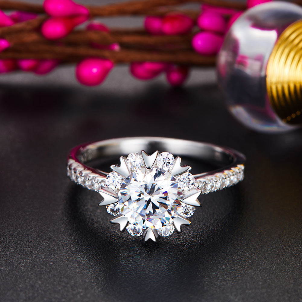 Flower Wedding Ring Solid 925 Sterling Silver Simulated Diamond