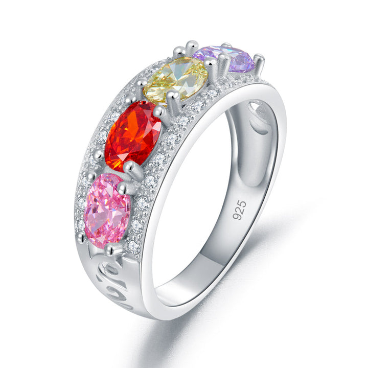 Wedding Band Multi-Color Stone Anniversary Solid 925 Sterling Silver Ring Jewelry