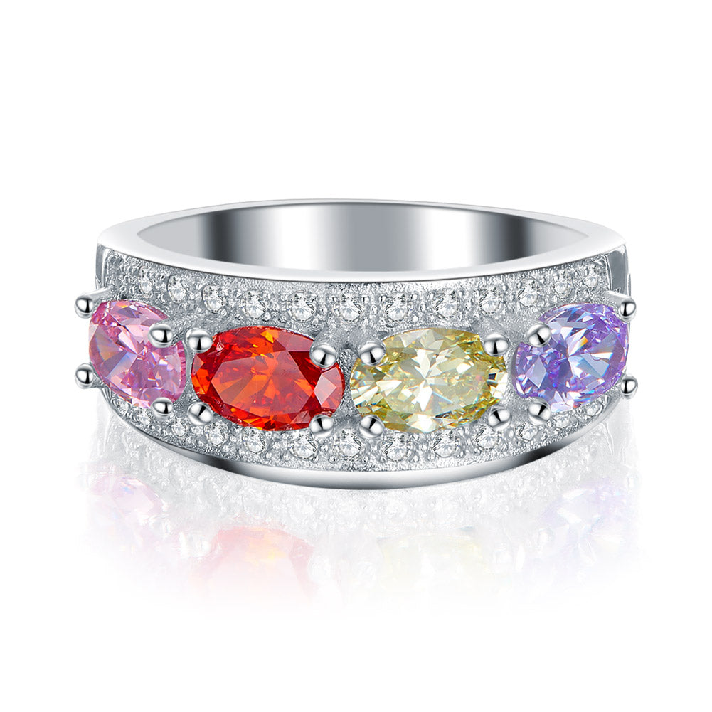 Wedding Band Multi-Color Stone Anniversary Solid 925 Sterling Silver Ring Jewelry