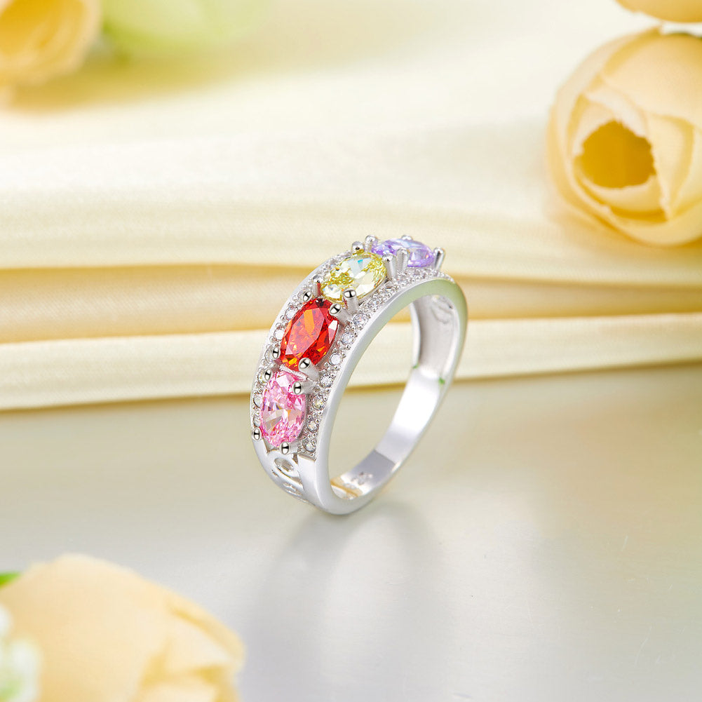 Wedding Band Multi-Color Stone Anniversary Solid 925 Sterling Silver Ring Jewelry
