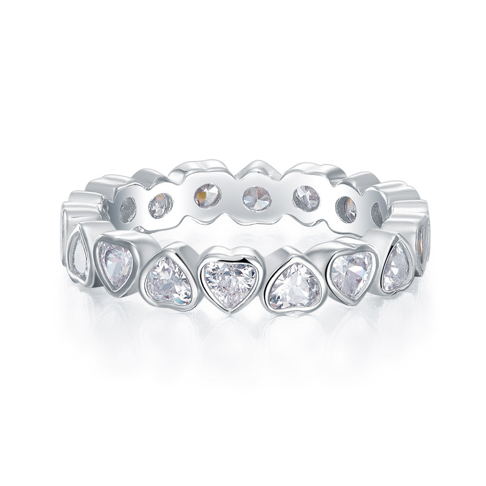 Eternity Wedding Band Heart Solid 925 Sterling Silver Stacking Ring Jewelry