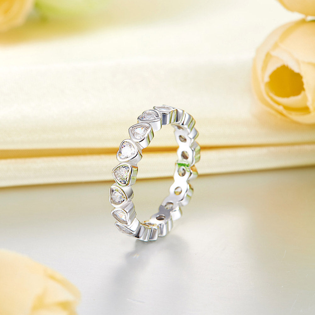 Eternity Wedding Band Heart Solid 925 Sterling Silver Stacking Ring Jewelry