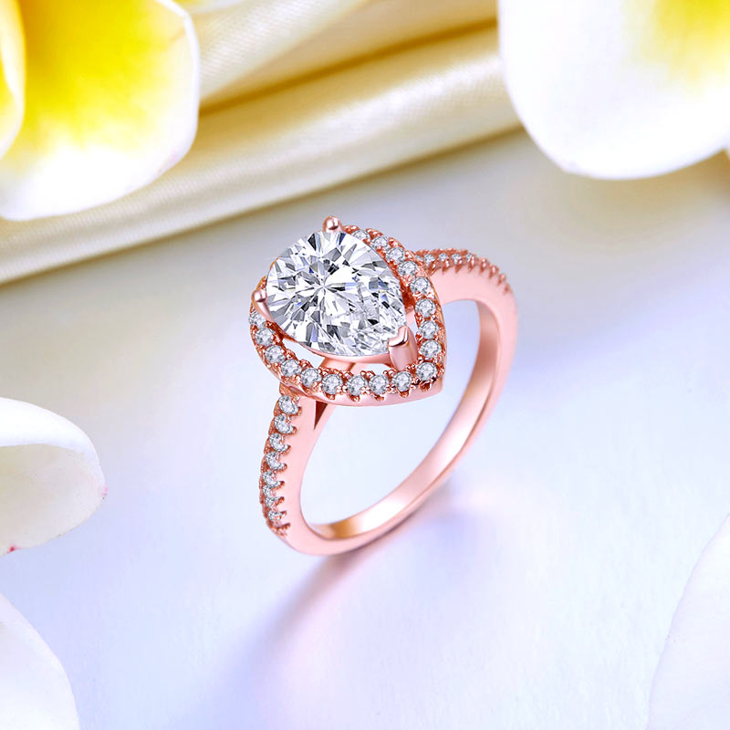2 Ct Pear Cut Sterling 925 Silver Rose Gold Plated Ring Wedding Promise Engagement