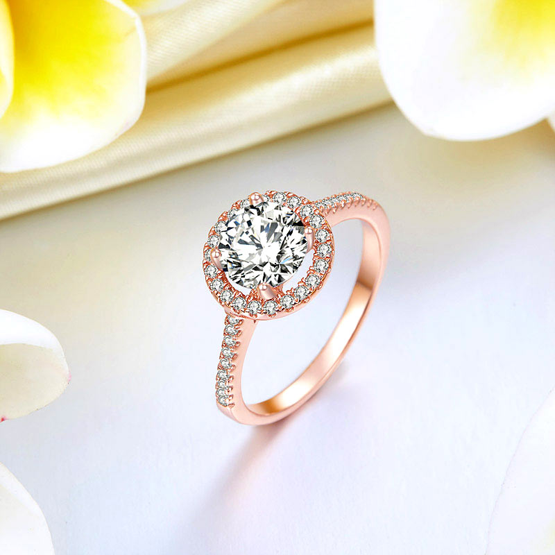 925 Sterling Silver Wedding Engagement Rose Gold Plated Ring Simulated Diamond