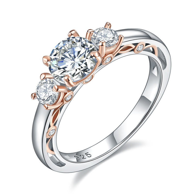 Solid 925 Sterling Silver Wedding Vintage Style Ring 1 Ct Two Tone Color