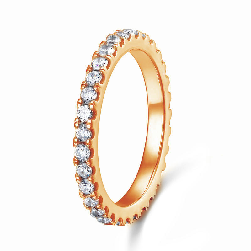 Eternity Ring Simulated Diamond Solid Sterling 925 Silver Rose Gold Plated Wedding Band