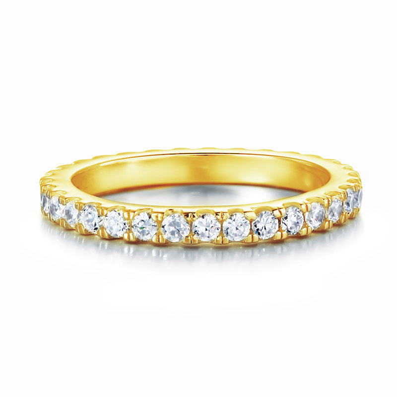 Eternity Ring Simulated Diamond Solid Sterling 925 Silver Yellow Gold Plated Wedding Band