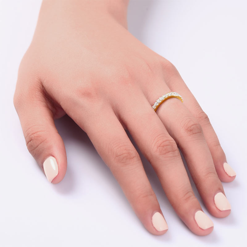 Eternity Ring Simulated Diamond Solid Sterling 925 Silver Yellow Gold Plated Wedding Band
